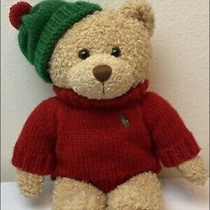 RareVtg. Polo Ralph Lauren NY Teddy Bear Brown Plush 2006 Red Green Knit Sweater